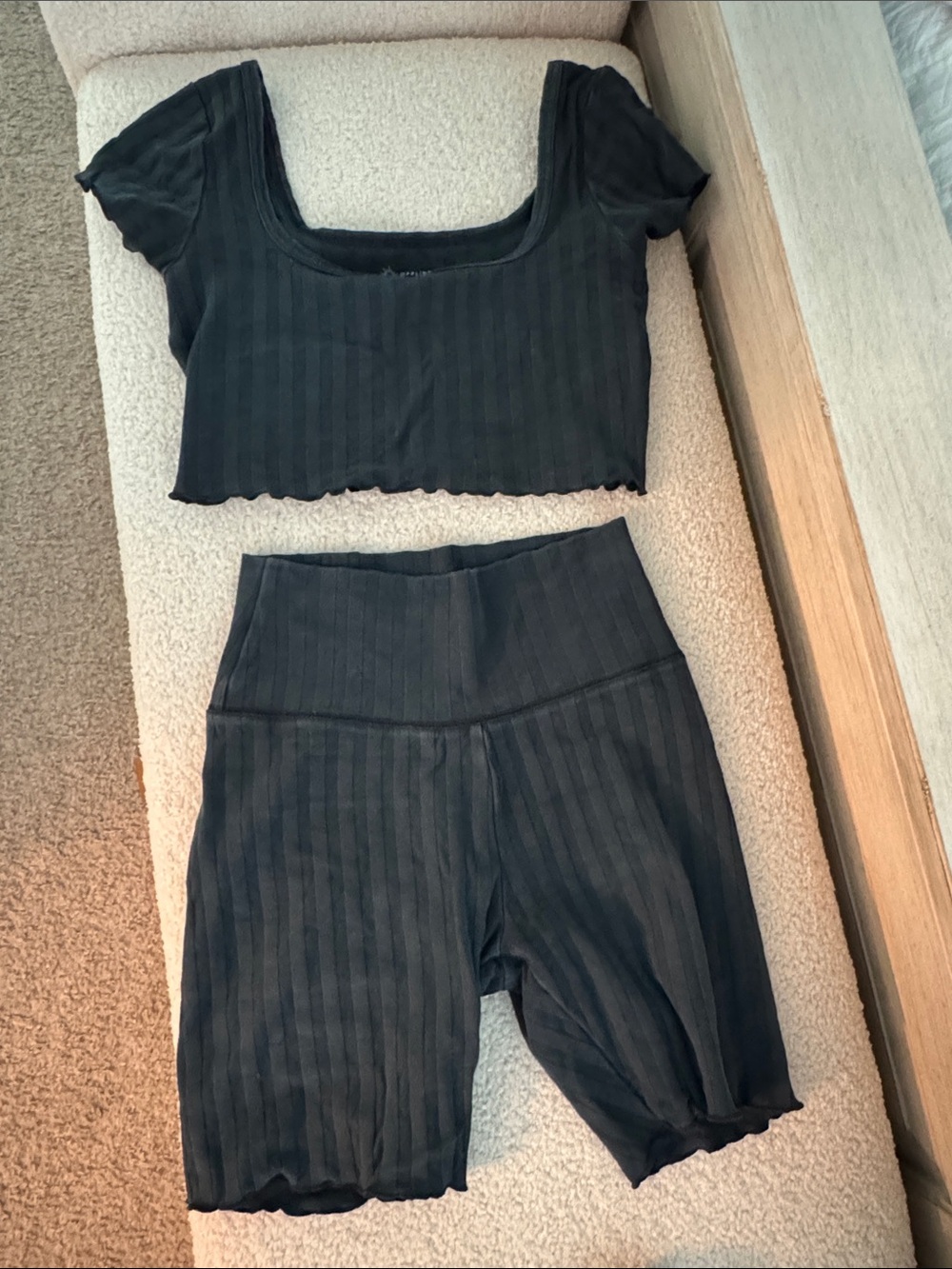 Black Ribbed Crop Top & High-Waist Biker Shorts Set. Tank included as well!